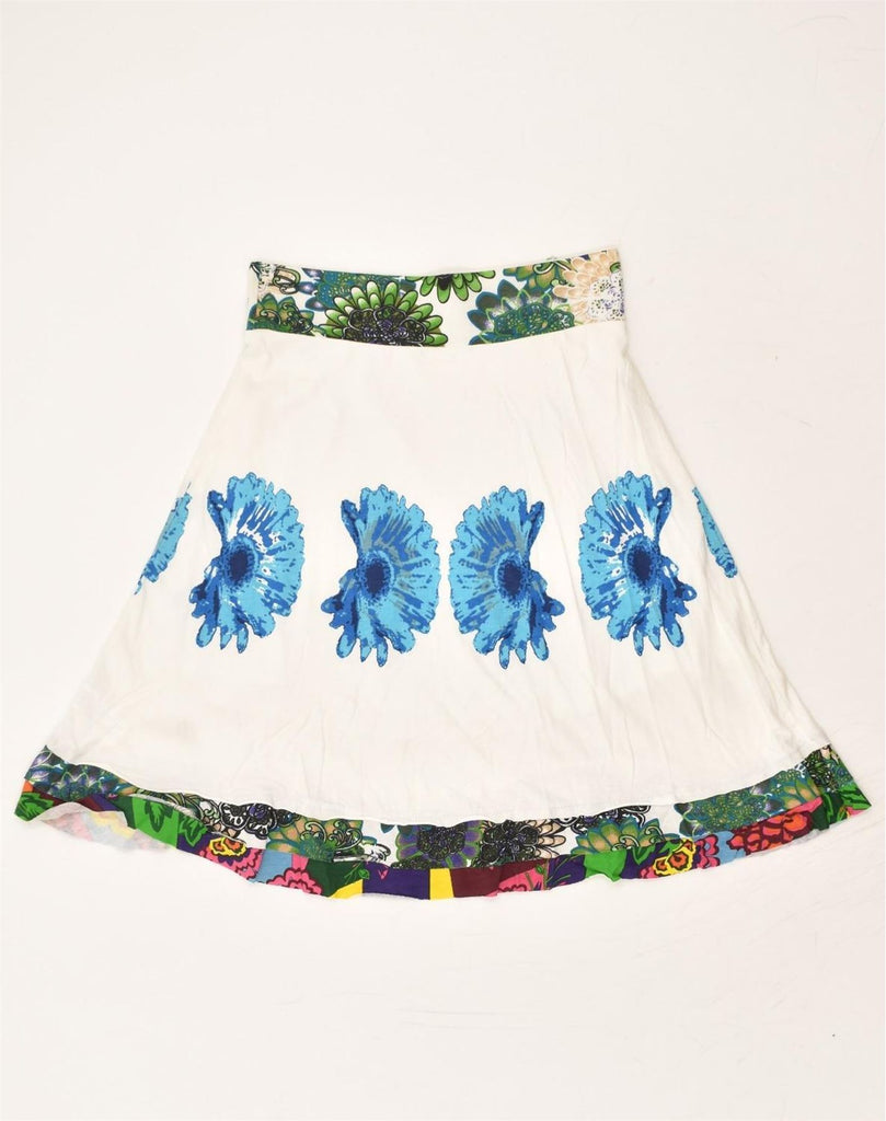 DESIGUAL Womens Graphic A-Line Skirt Small W28 White Floral Cotton | Vintage Desigual | Thrift | Second-Hand Desigual | Used Clothing | Messina Hembry 