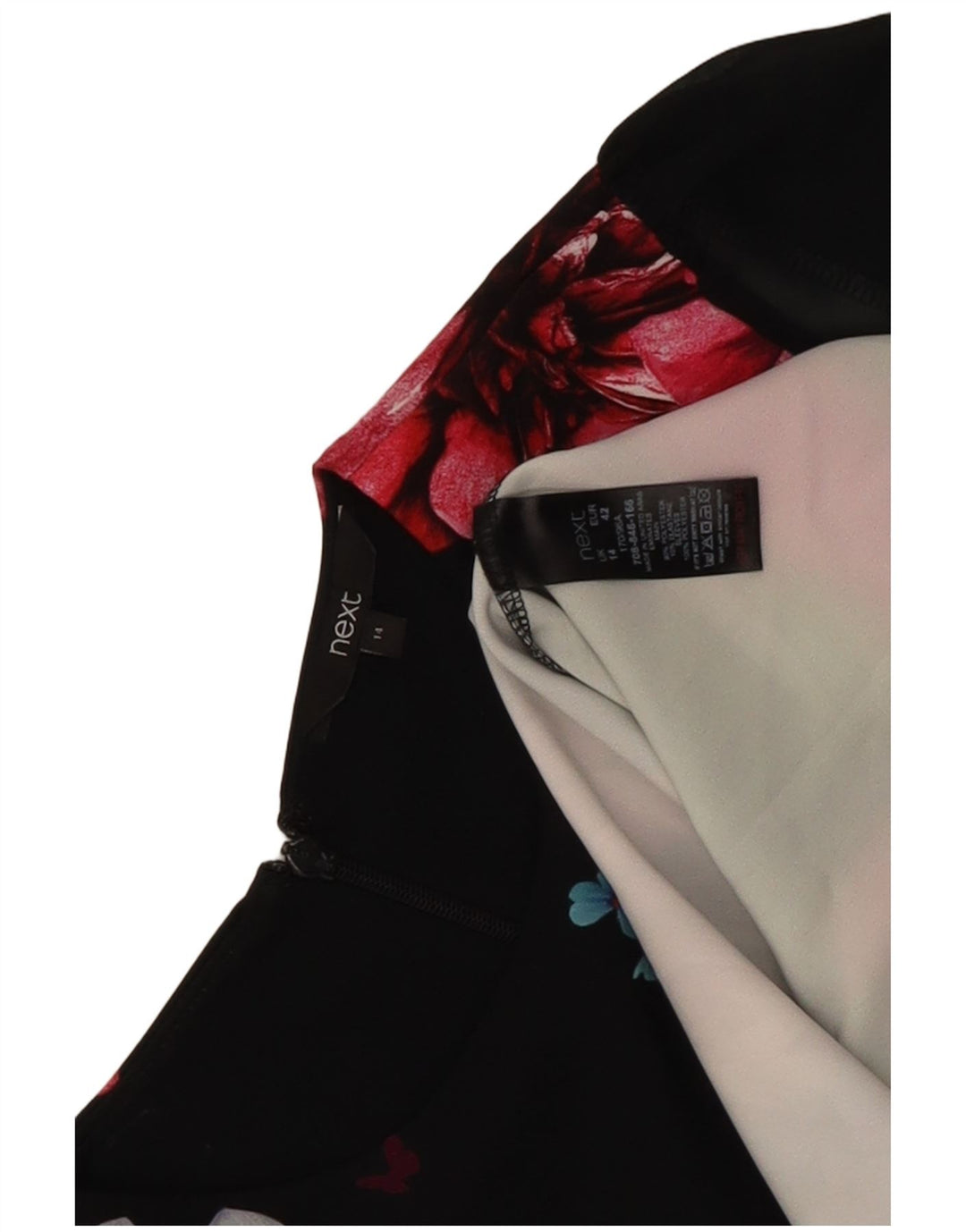 Next Womens Long Sleeve Shift Dress UK 14 Large Black Floral Polyester