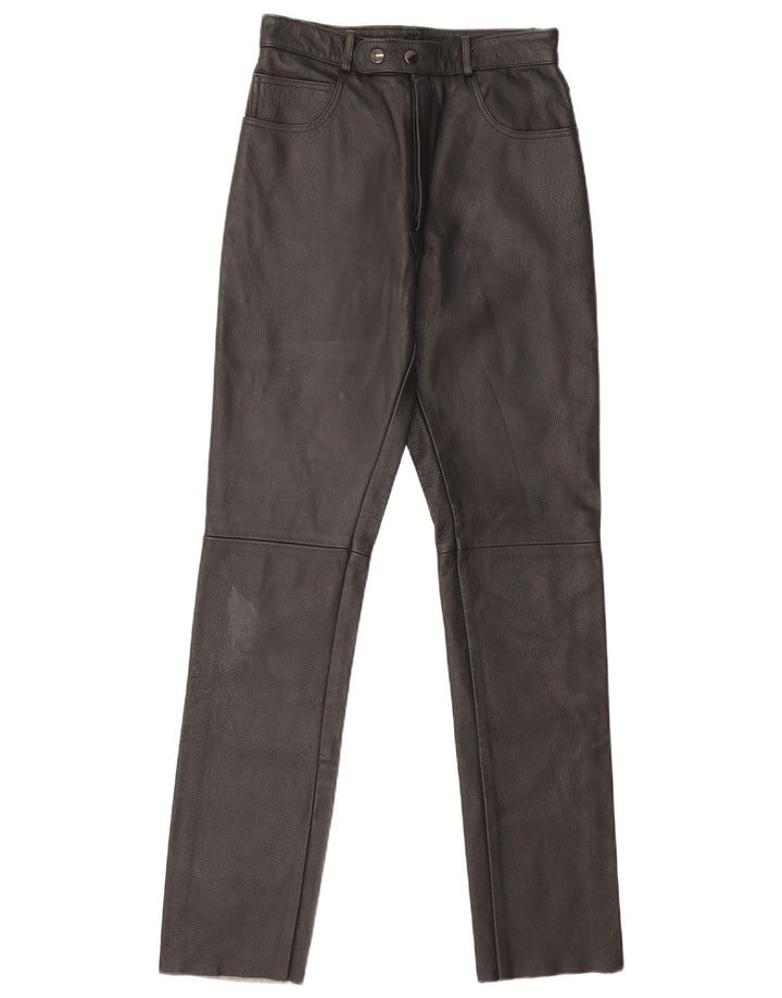 Vintage Womens Straight Leather Trousers W26 L32 Black