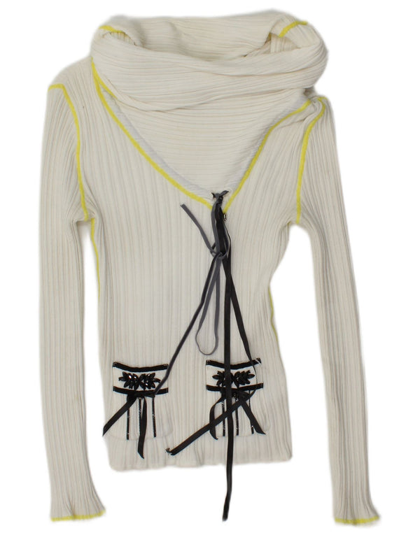 TRICOAT CHIC Womens Crop Roll Neck Jumper Sweater IT 42 Medium White