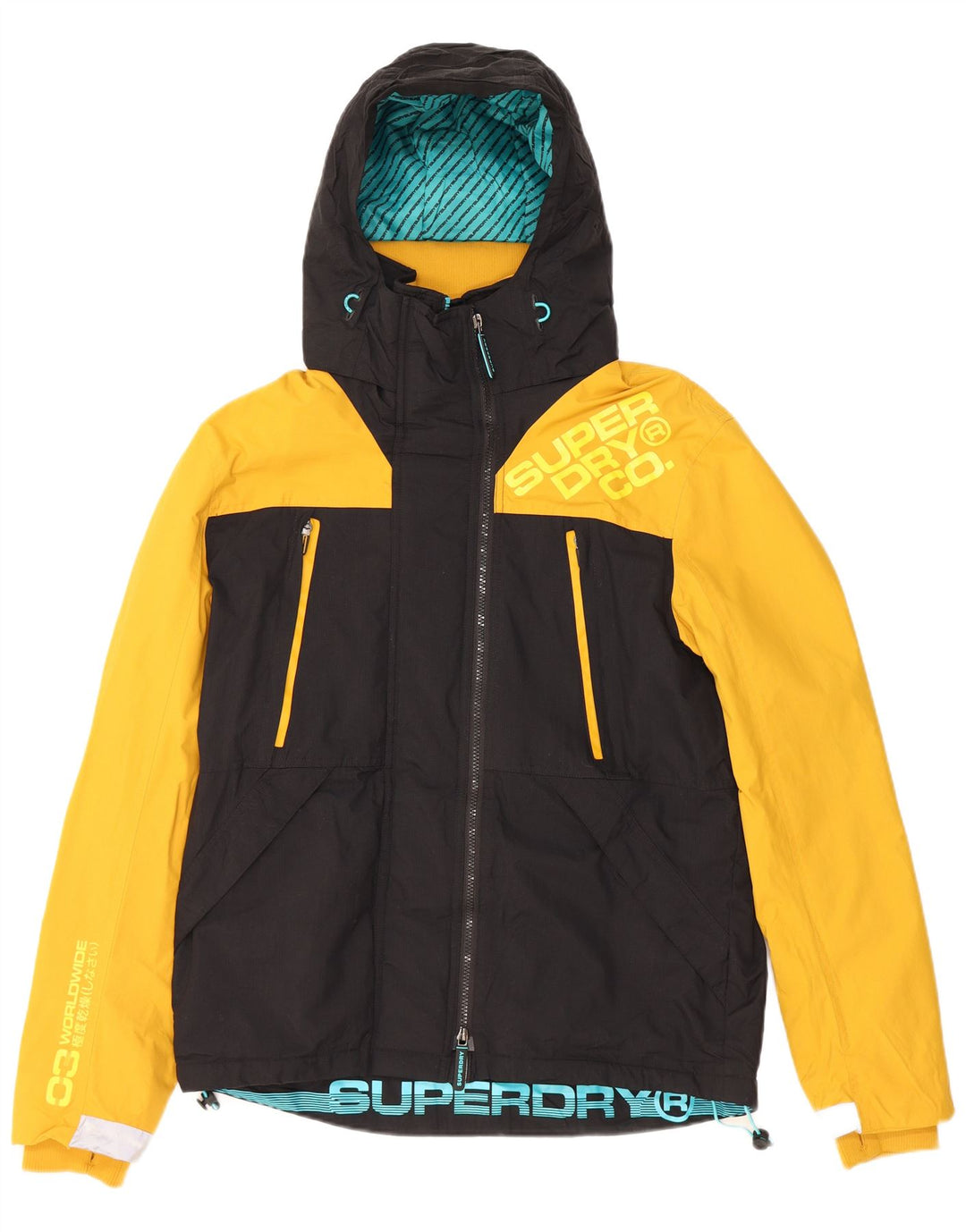 SUPERDRY Mens Graphic Windbreaker Jacket UK 38 Medium Black Colourblock