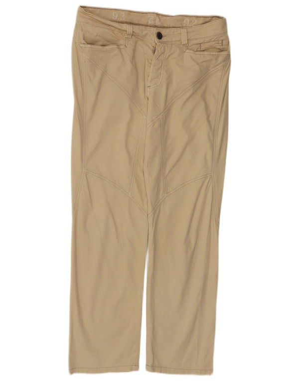 9.2 by Carlo Chionna Mens Straight Casual Trousers W34 L30 Beige Cotton