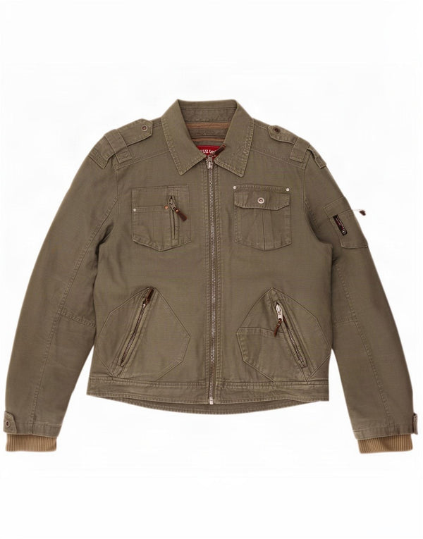 Jack & Jones Mens Denim Military Jacket UK 40 Large Khaki Cotton
