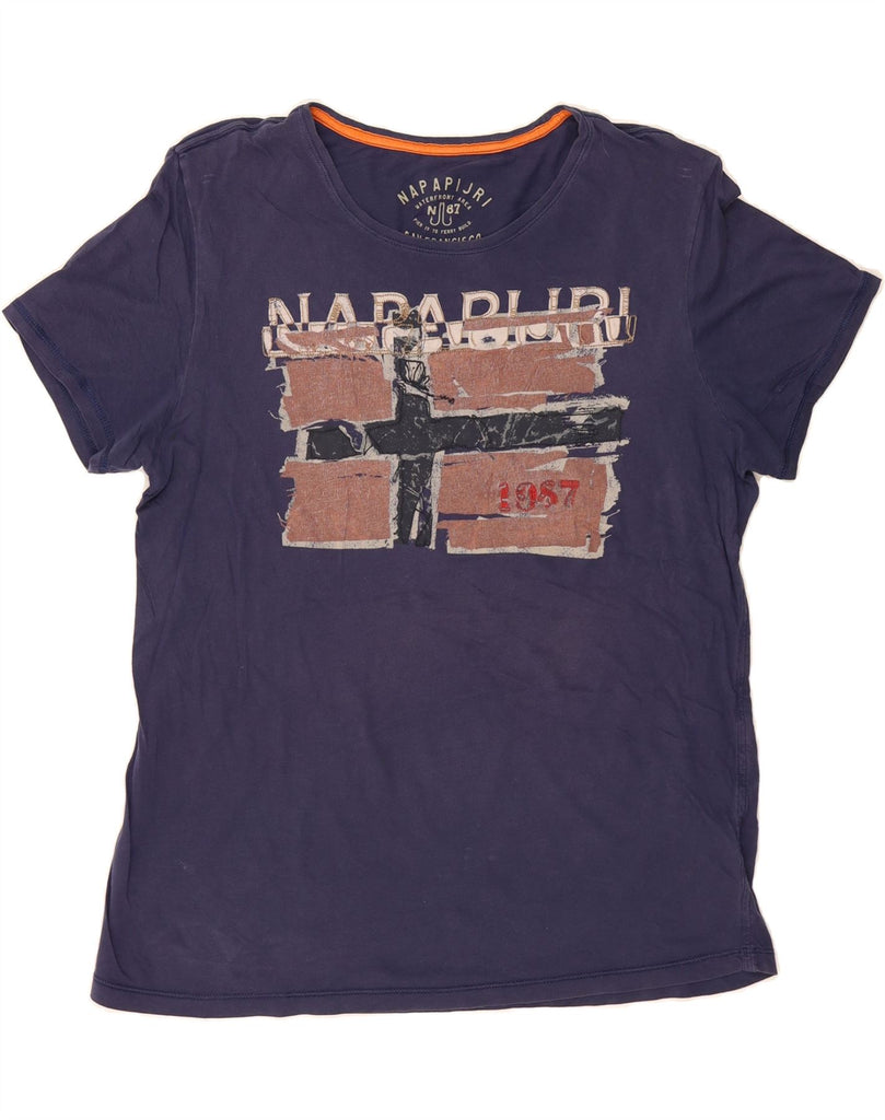 NAPAPIJRI Mens Graphic T-Shirt Top Large Navy Blue Vintage Napapijri and Second-Hand Napapijri from Messina Hembry 