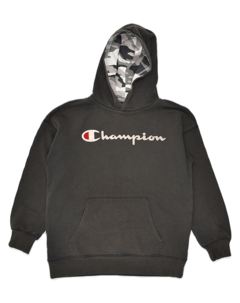 CHAMPION Boys Graphic Hoodie Jumper 13-14 Years XL Black Cotton | Vintage Champion | Thrift | Second-Hand Champion | Used Clothing | Messina Hembry 