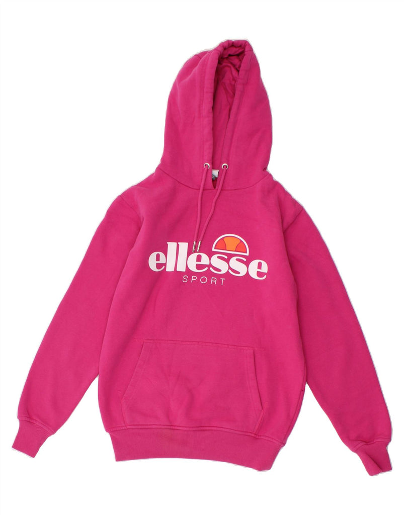 ELLESSE Womens Graphic Hoodie Jumper UK 8 Small Pink Cotton | Vintage Ellesse | Thrift | Second-Hand Ellesse | Used Clothing | Messina Hembry 
