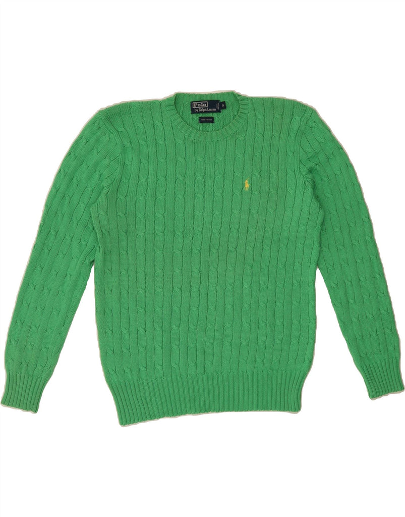 RALPH LAUREN Mens Crew Neck Jumper Sweater Small Green Cotton Vintage Ralph Lauren and Second-Hand Ralph Lauren from Messina Hembry 