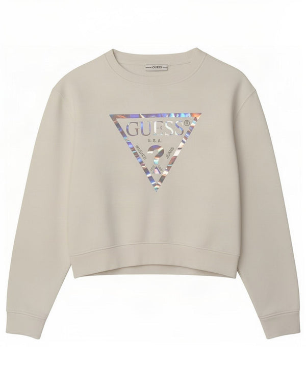 Guess Womens Graphic Oversized Sweatshirt Jumper UK 6 XS White Cotton