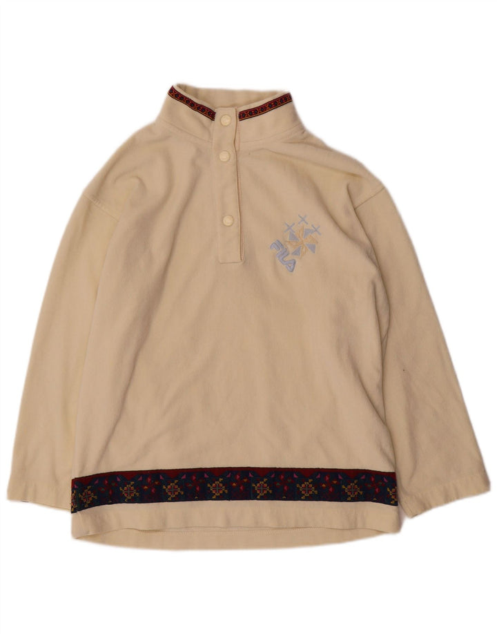 Fila Womens Button Neck Fleece Jumper IT 44 Medium Beige Fair Isle