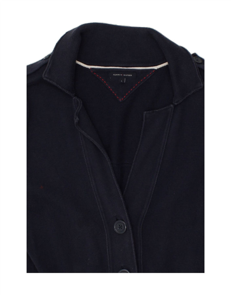 TOMMY HILFIGER Womens Military Knit Blazer Jacket UK 14 Large Navy Blue | Vintage Tommy Hilfiger | Thrift | Second-Hand Tommy Hilfiger | Used Clothing | Messina Hembry 