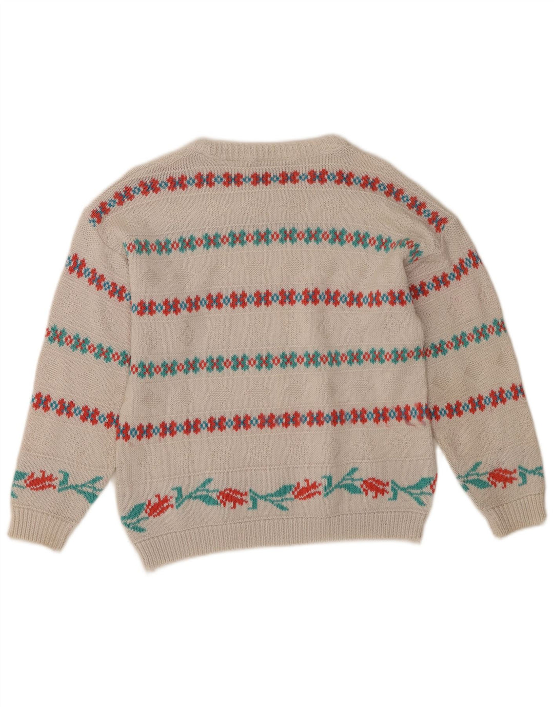 VINTAGE Womens Crew Neck Jumper Sweater UK 12 Medium White Fair Isle