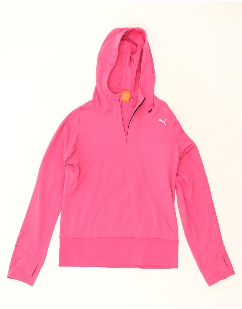 PUMA Womens Zip Neck Hoodie Jumper UK 8 Small Pink Polyester | Vintage Puma | Thrift | Second-Hand Puma | Used Clothing | Messina Hembry 