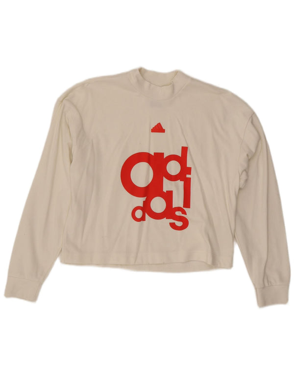 Adidas Womens Crop Oversized Graphic Top Long Sleeve UK 4/6 XS White