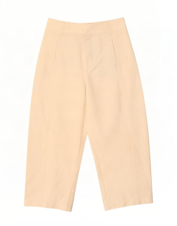 Zara Womens Loose Fit High Waist Cropped Trousers Small W26 L24 Beige