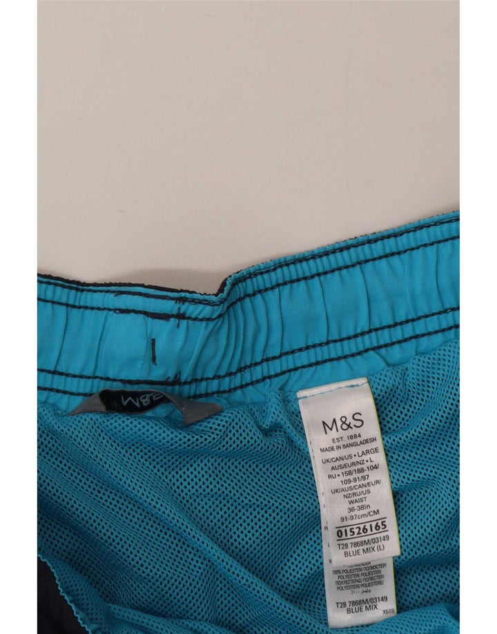 Marks & Spencer Mens Swimming Shorts Large Blue Colourblock Polyester
