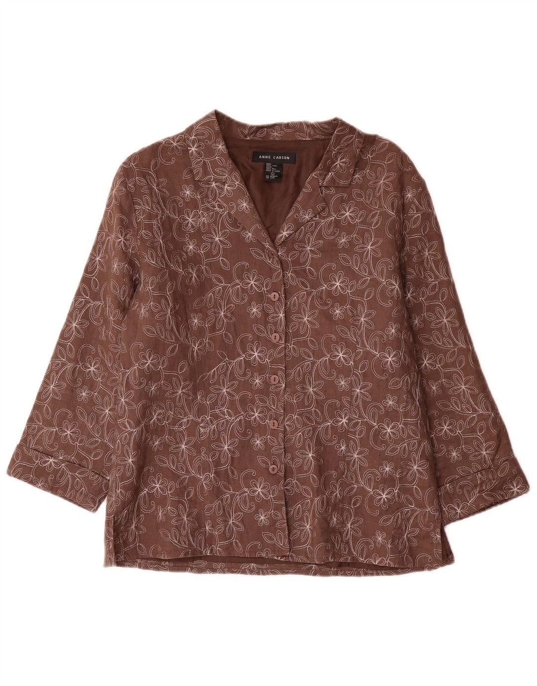 Anne Carson Womens 3/4 Sleeve Blazer Jacket UK 16 Large Brown Floral