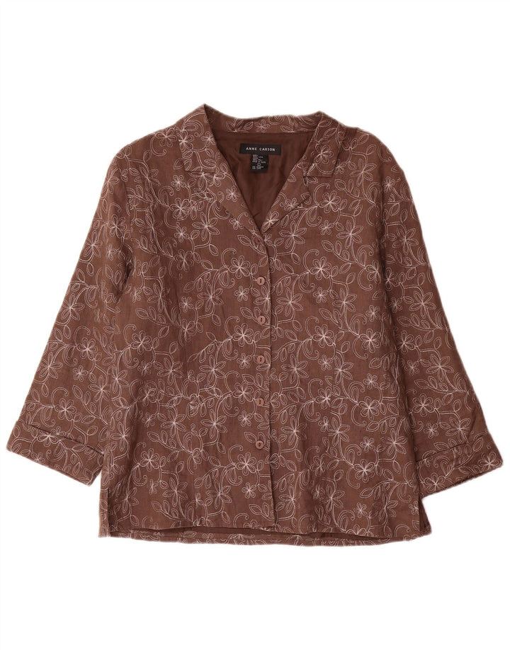 Anne Carson Womens 3/4 Sleeve Blazer Jacket UK 16 Large Brown Floral