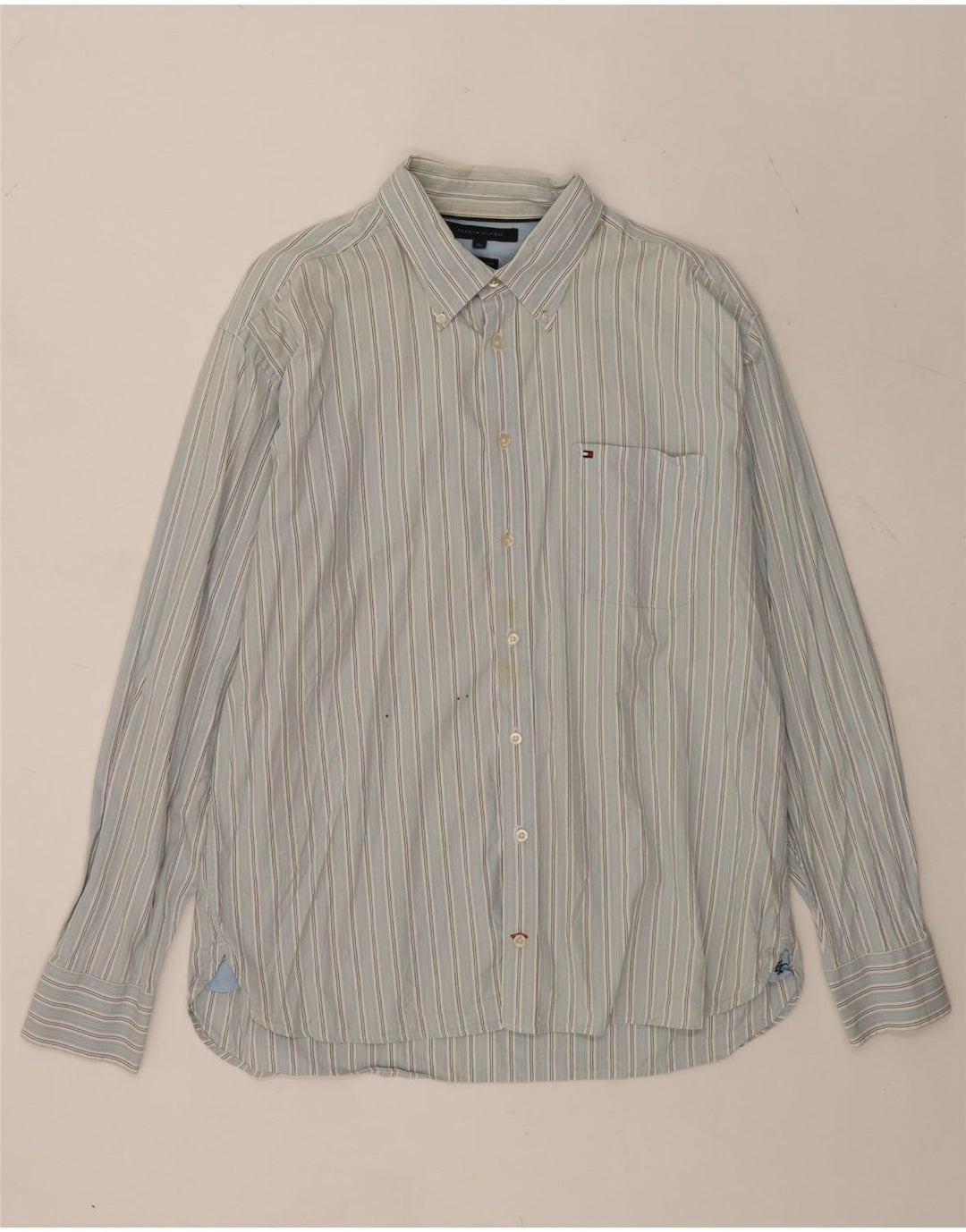 Tommy Hilfiger Mens Shirt XL Blue Striped Cotton