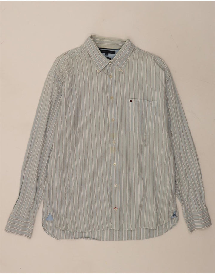 Tommy Hilfiger Mens Shirt XL Blue Striped Cotton