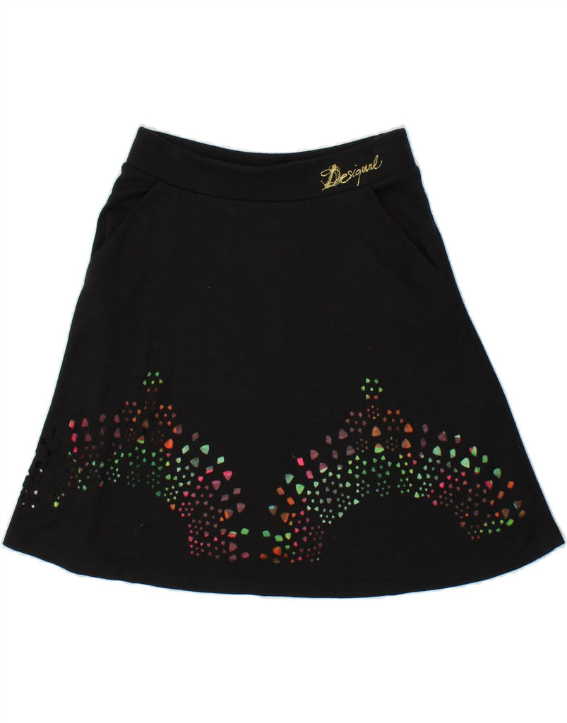 DESIGUAL Womens Abstract Pattern A-Line Skirt Small W26 Black Polyester Vintage Desigual and Second-Hand Desigual from Messina Hembry 