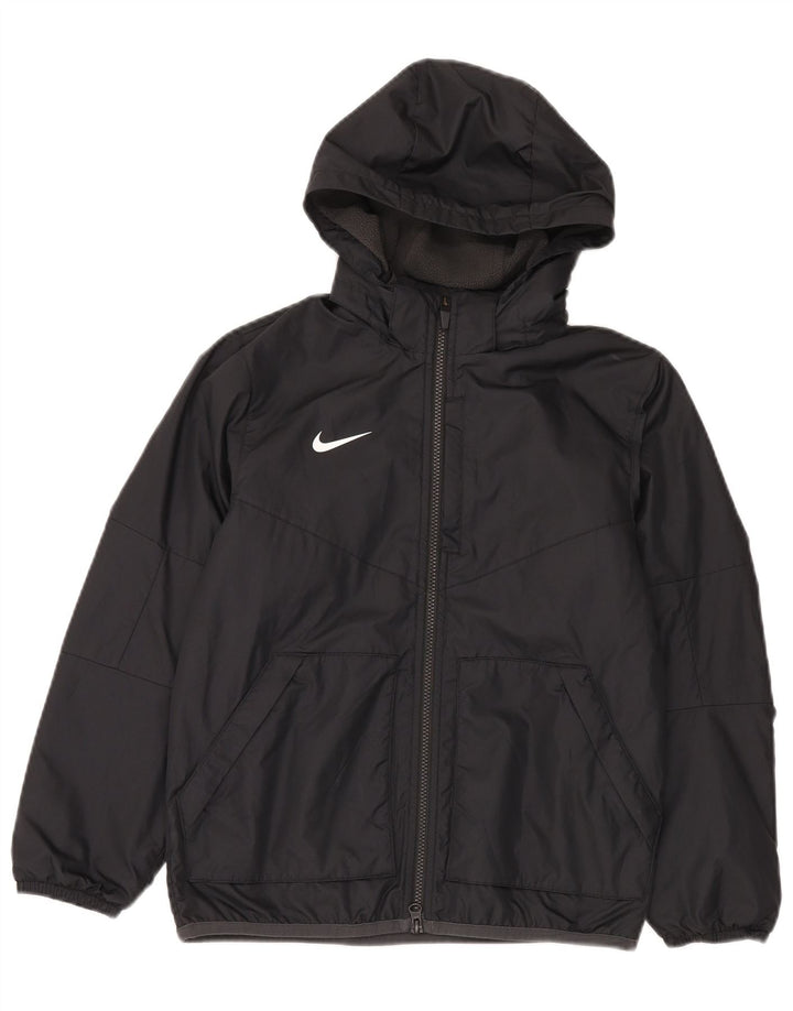 Nike Boys Hooded Windbreaker Jacket 10-11 Years Medium Black Polyester