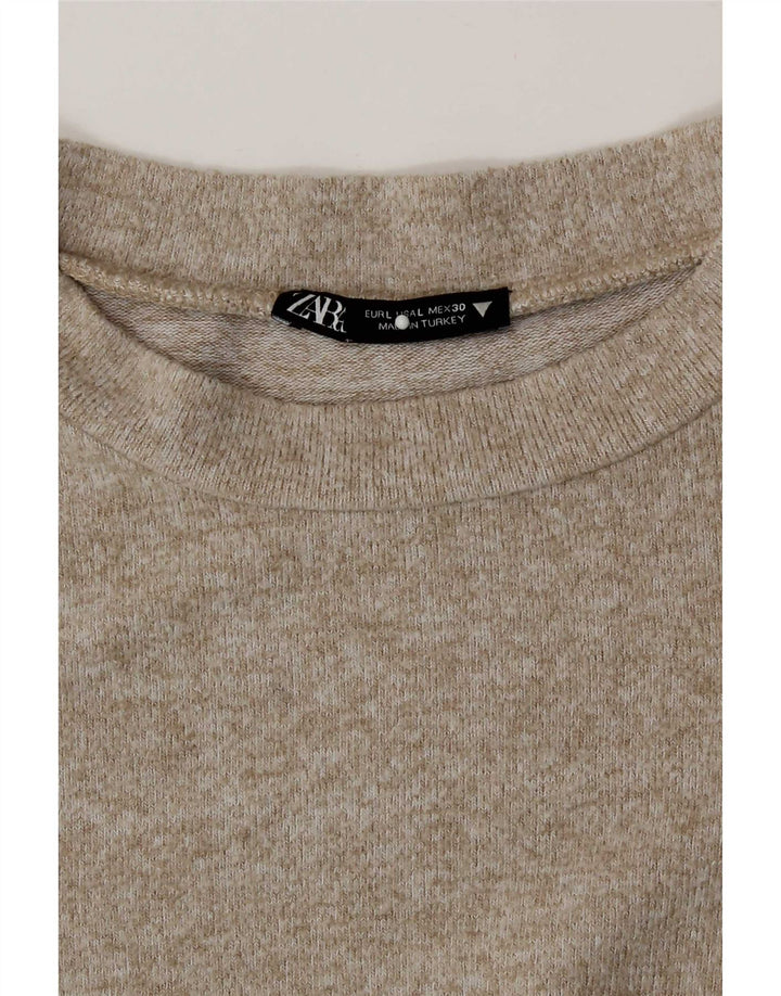 Zara Womens Top Long Sleeve UK 16 Large Beige Flecked Viscose