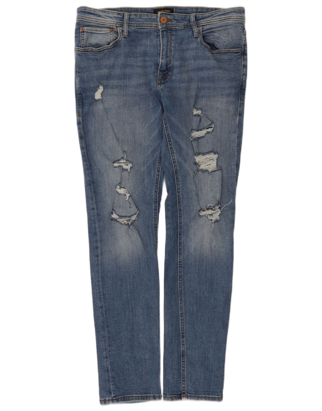 Jack & Jones Mens Distressed Slim Jeans W36 L32 Blue Cotton