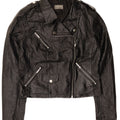 Oasis Womens Crop Faux Leather Biker Jacket UK 12 Medium Black Polyurethane