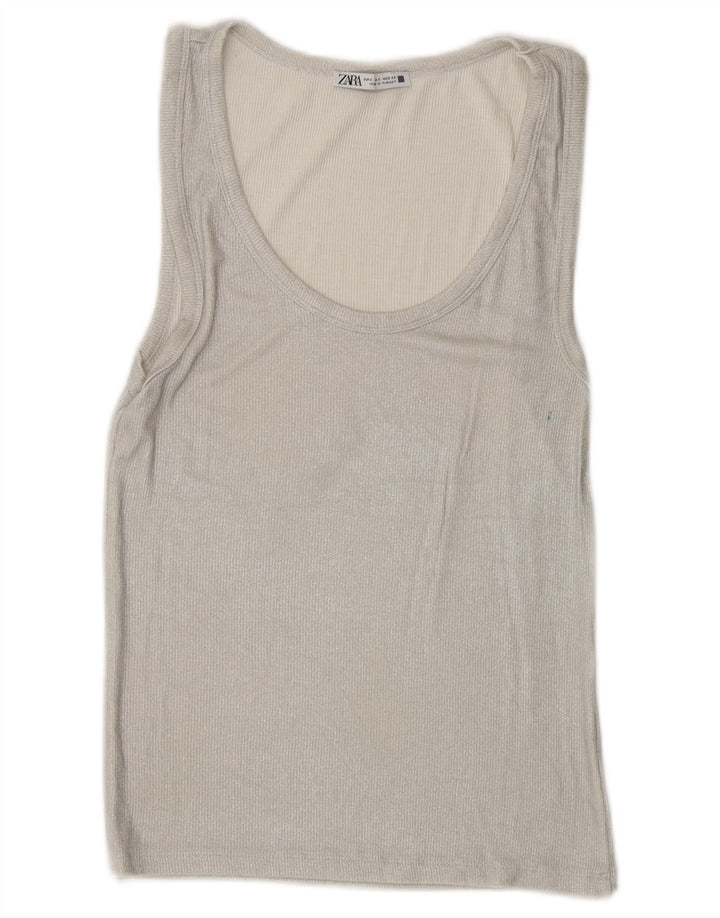 Zara Womens Vest Top UK 8 Small Silver