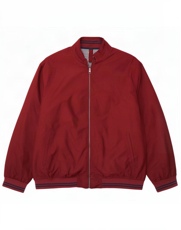 James Pringle Mens Bomber Jacket UK 44 2XL Burgundy Polyester