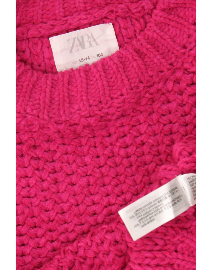 Zara Girls Crew Neck Jumper Sweater 13-14 Years Pink Polyester