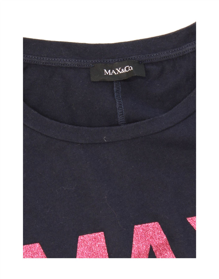 MAX & CO. Womens Graphic T-Shirt Top UK 12 Medium Navy Blue Vintage Max & Co. and Second-Hand Max & Co. from Messina Hembry 