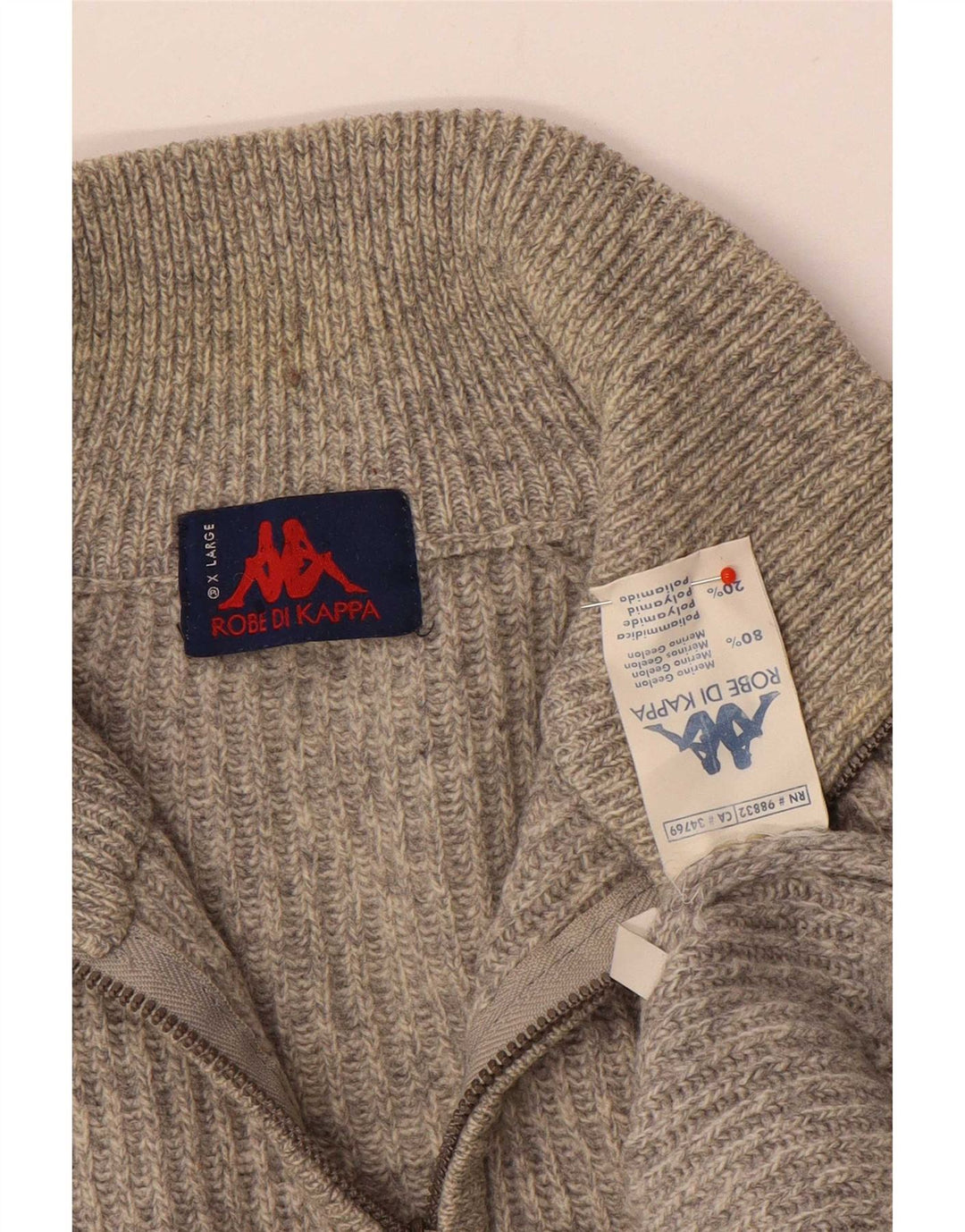 Kappa Mens Zip Neck Jumper Sweater XL Grey Wool