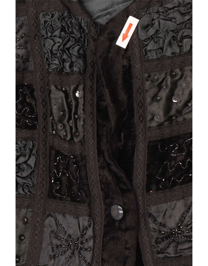 Vintage Womens Velvet Bolero Jacket UK 12 Medium Black Patchwork