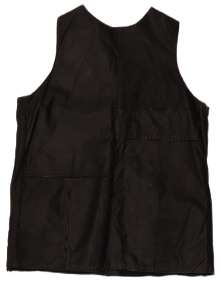 Vintage Womens Leather Gilet UK 14 Medium Black
