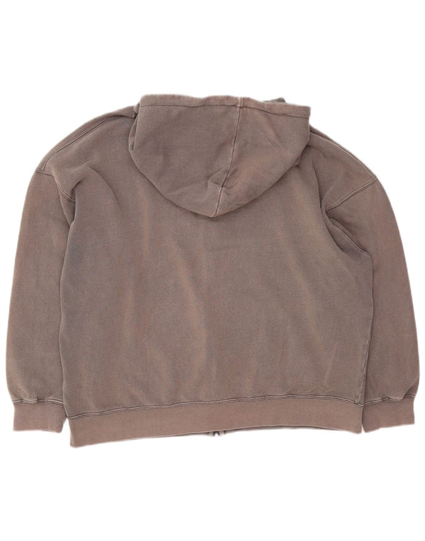 Pull & Bear Womens Oversized Zip Hoodie Sweater UK 14 Medium Grey Cotton