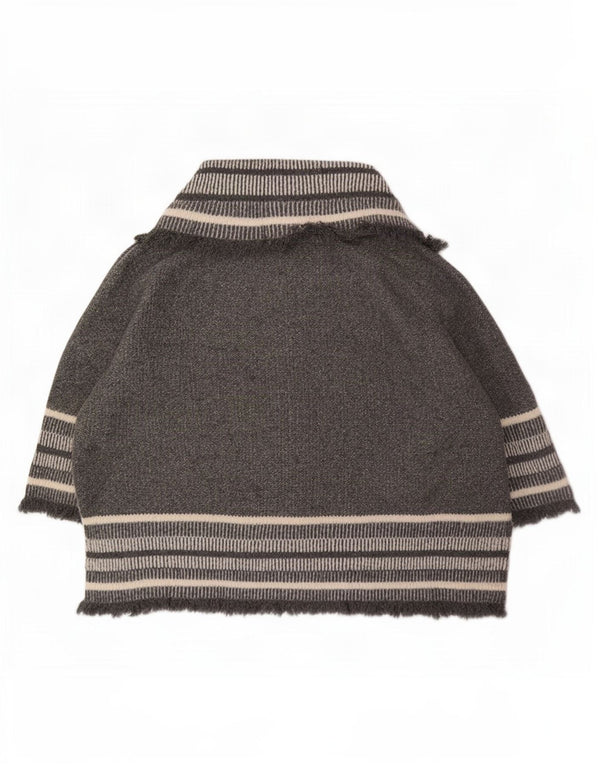 Zara Womens Oversized 3/4 Sleeve Cardigan Sweater UK 14 Medium Grey Striped