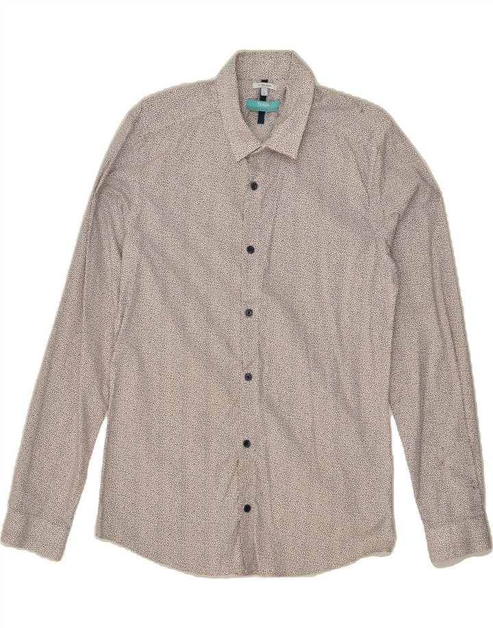JULES Mens Extra Slim Fit Shirt Large Grey Spotted Cotton Vintage Jules and Second-Hand Jules from Messina Hembry 