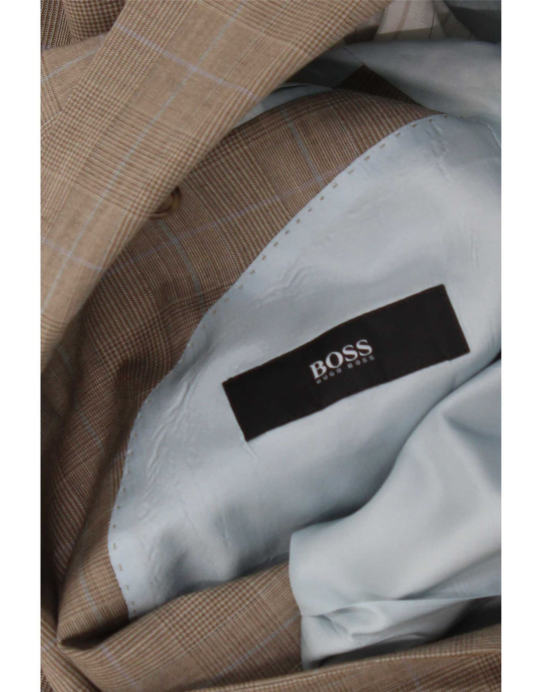 Hugo Boss Mens 2 Button Blazer Jacket EU 48 Medium Brown Plaid Virgin Wool