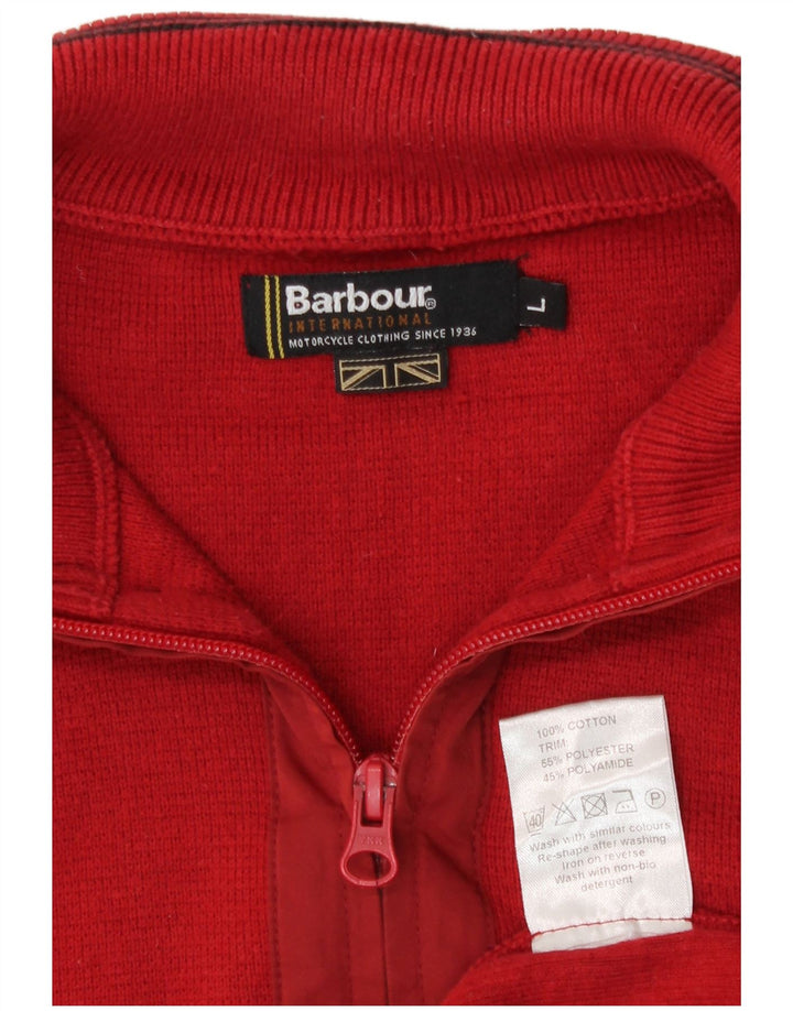 Barbour Mens Zip Neck Jumper Sweater Large Burgundy Cotton