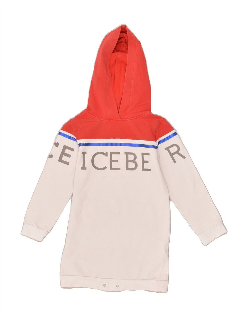 ICEBERG Girls Graphic Hoodie Jumper 5-6 Years White Colourblock Cotton | Vintage Iceberg | Thrift | Second-Hand Iceberg | Used Clothing | Messina Hembry 
