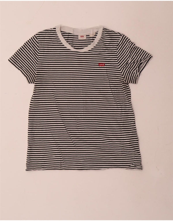 Levi's Womens T-Shirt Top UK 10 Small Black Striped Cotton