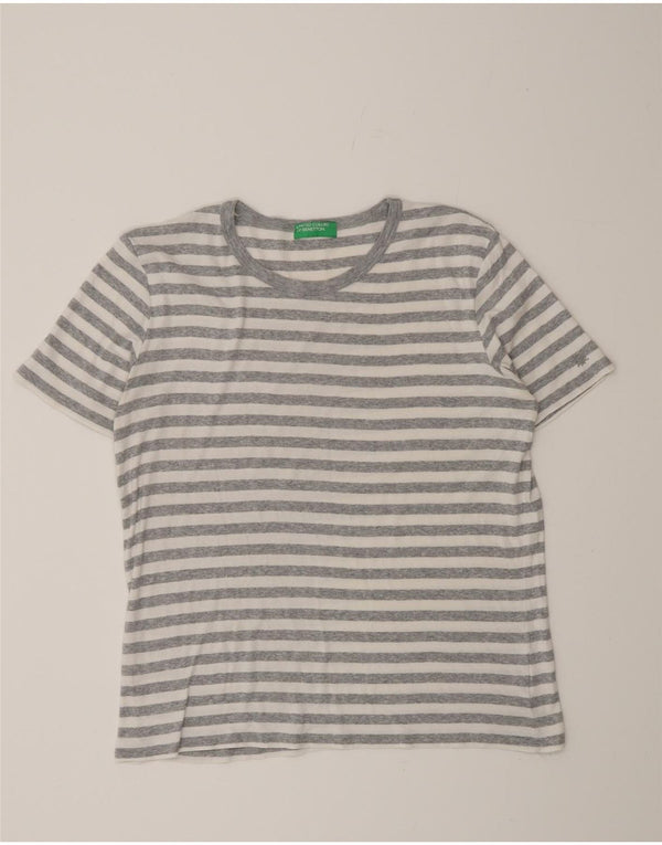 Benetton Mens T-Shirt Top Medium Grey Striped