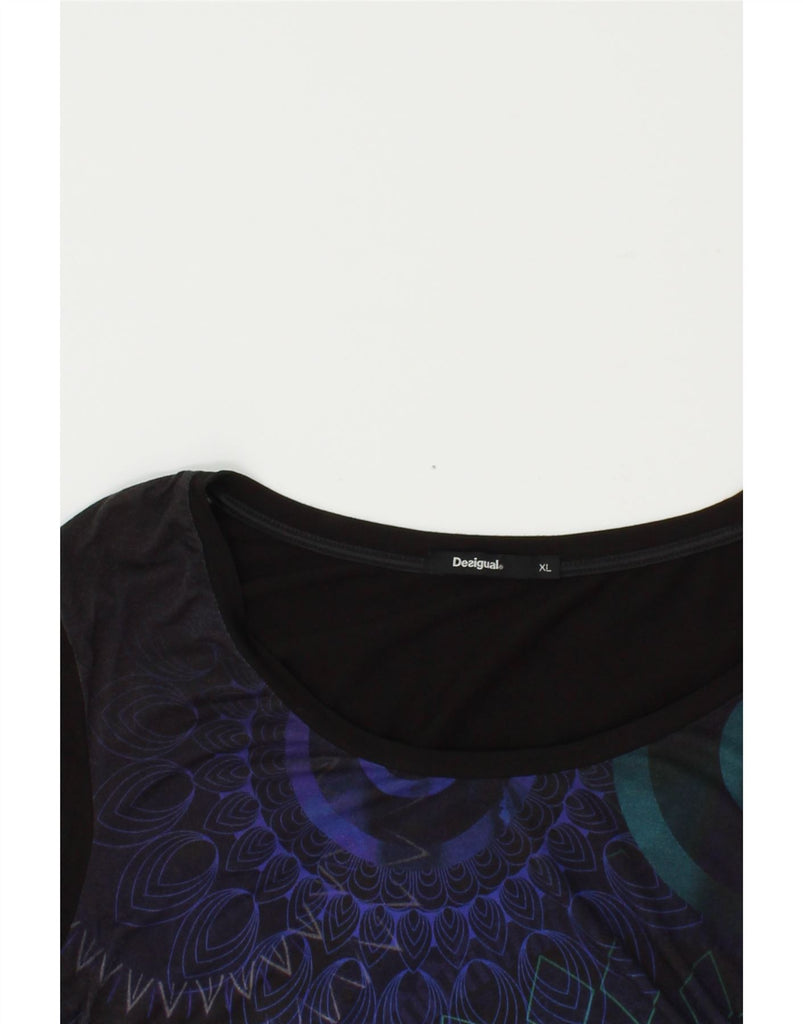 DESIGUAL Womens Abstract Pattern 3/4 Sleeve Blouse Top UK 18 XL Black Vintage Desigual and Second-Hand Desigual from Messina Hembry 