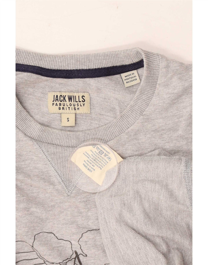 Jack Wills Mens Graphic Sweatshirt Jumper Small Grey Cotton