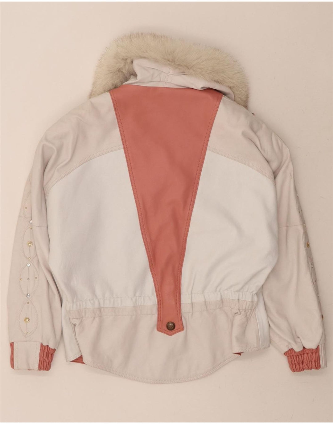VINTAGE Womens Bomber Jacket UK 14 Medium White Colourblock Vintage Vintage and Second-Hand Vintage from Messina Hembry 