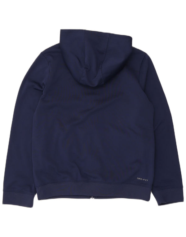 Nike Boys Dri Fit Zip Hoodie Sweater 13-14 Years XL Navy Blue Colourblock