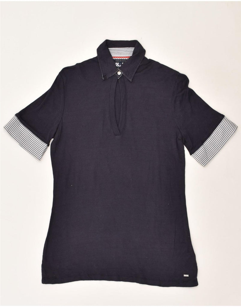 TOMMY HILFIGER Womens Polo Shirt UK 14 Large Navy Blue Cotton | Vintage Tommy Hilfiger | Thrift | Second-Hand Tommy Hilfiger | Used Clothing | Messina Hembry 