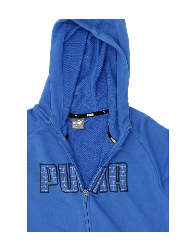 PUMA Boys Graphic Zip Hoodie Sweater 13-14 Years Blue Cotton Vintage Puma and Second-Hand Puma from Messina Hembry 