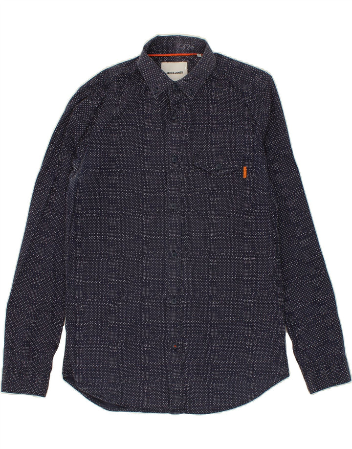JACK & JONES Mens Shirt Medium Navy Blue Polka Dot Cotton Vintage Jack & Jones and Second-Hand Jack & Jones from Messina Hembry 